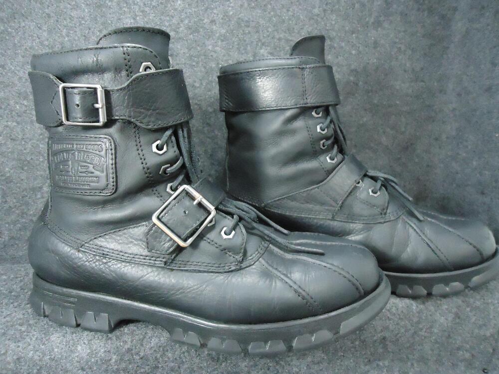 Polo Ralph Lauren Drax Mens 9.5D Black Leather Buckle DryGoods Combat Duck Boots